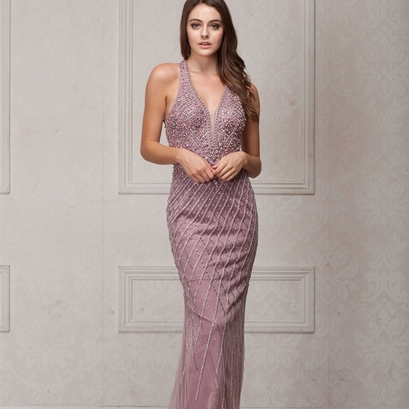 NEW MAUVE COLOR EVENING FORMAL PARTY OPEN BACK GOWN ACSU011 - Picture 8 of 9